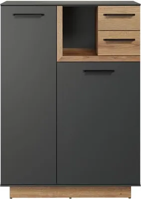 Image de Synnax buffet 1 grandporte, 1 petit porte, 1 tablette, 2 tiroirs gris,chêneReproduction.