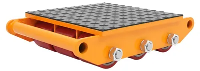 Image de Chariot de transport pour machines - Rouleau de déplacement industriel - Capacité de charge : 15 tonnes - Acier allié - 9 roues - Équipement pour charges lourdes - Jaune