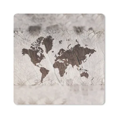 Produktbild von MuchoWow® Mauspad Mousepad Weltkarte - Braun - Blume 20x20 cm - Mousepads - Maus Mat - Pad - Mausunterlage - Desk Mat - Bureauartikeln