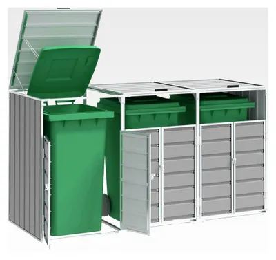 Produktbild von Mülltonnenbox für 3 Tonnen Grau 216x81x115 cm Stahl