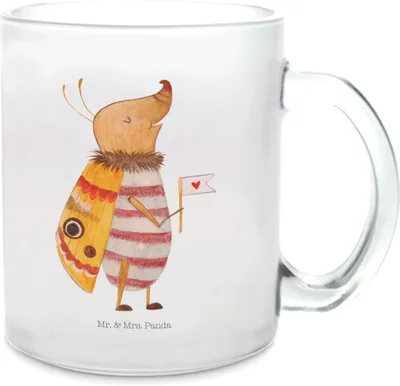 Produktbild von Mr. & Mrs. Panda Teetasse Nachtfalter Fähnchen - Transparent - Geschenk, Teeglas, Spruch Witzig, Lustig, Käfer, Trinkglas, Tee Tasse, Süß, Haferl, Lustige Sprüche, Glas