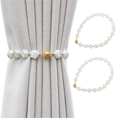 Produktbild von 2 Stück Magnetische Vorhang Raffhalter, Faux Perle Gardinenschließe, Vorhang Clips, Weiß-1, Länge: 25 cm