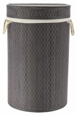 Produktbild von Waschekorb mit Deckel - grau - rund - Baumwolle/Bambus - 67 Liter - 35 x 35 x 55 cm