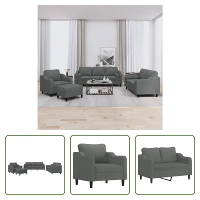 Produktbild von The Living Store 4-tlg. Sofagarnitur mit Kissen Dunkelgrau Stoff
