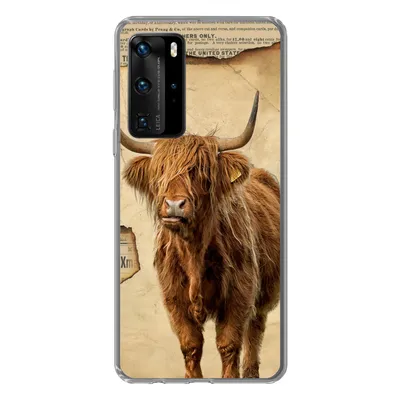 Produktbild von MuchoWow® Handyhülle Schutzhülle Hülle für Huawei P40 Pro Schottischer Highlander - Retro - Zeitungsartikel Silikon Softcase Handy Hülle - Schutz