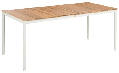 Produktbild von BELIANI Gartentisch Braun u. Cremeweiß Akazienholz Lattenoptik Rechteckig 180x90 cm mit Stahlgestell Rustikaler Tisch für 6 Personen Terrasse Garten