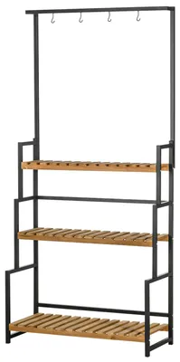 Produktbild von Outsunny Blumenregal mit 3 Ebenen Pflanzenständer mit Haken für den Garten Natur