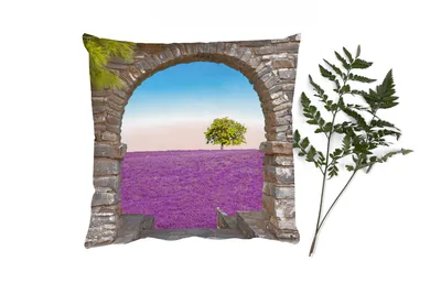 Produktbild von MuchoWow® Zierkissen Sofakissen Wohnzimmer Dekokissen 50x50 cm Blumen - Lavendel - Baum - Ansicht - Komfort - Sofakissen