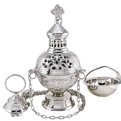 Räucherstövchen Messing vernickelt, handgefertigt, 27 cm