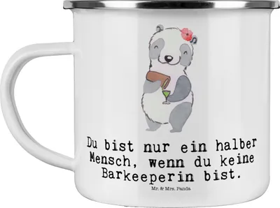 Produktbild von Mr. & Mrs. Panda becher emaille Barkeeperin Herz - Weiß - Geschenk, Kaffeepott, Tasse, Bartender, Kurs, Teetasse, Haferl, Danke, Ausbildung, Pott