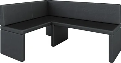 A dark gray L-shaped bench with a backrest, shown from a three-quarter angle against a white background.