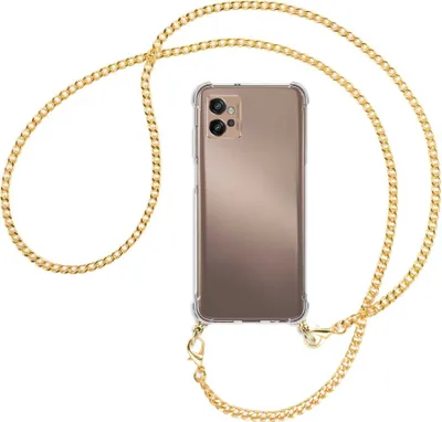 Produktbild von Handykette Backcover-Schutzhülle mit Band (Metall goldfarben) für Motorola Moto G32 (6.5'') - goldfarbene Kette