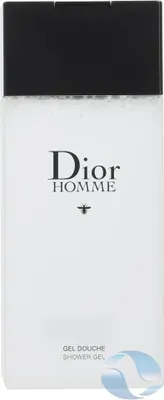 A white bottle of Dior Homme shower gel with a black cap.