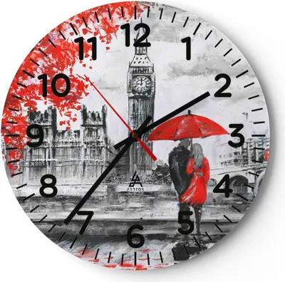 Produktbild von Wanduhr - Rund - Glasuhr - London Architektur big ben - 40x40cm - Schleichendes Uhrwerk - Lautlos - zum Aufhängen bereit - Dekoration Modern - Wanddekoration aus Glas - C4AR40x40-3153