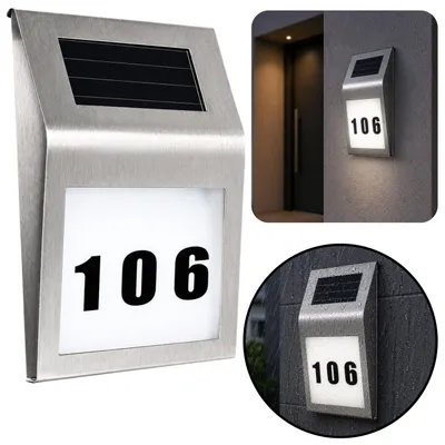 Image de Applique murale LED solaire avec numéro de maison en acier inoxydable éclairé