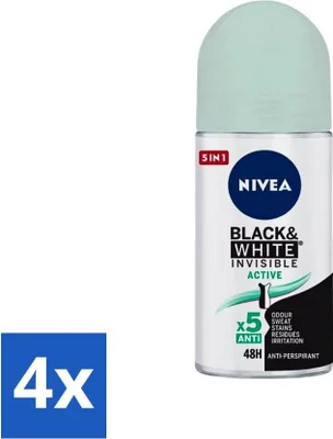 Produktbild von Nivea - Deodorant - Roller - Black & White Invisible - Aktiv - 50 ml - Vorteilspack - 4 Stücke