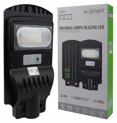 Obrázek produktu pro SOLÁRNÍ ULIČNÍ SVÍTIDLO, 30W, NEUTRÁLNÍ SVĚTLO (4000K), IP65, 650 lm