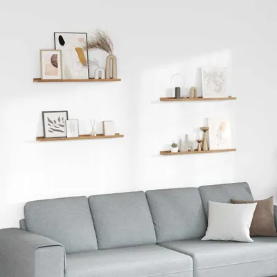 Obrázek produktu pro Maison Exclusive – Nástěnné police, 4 kusy, hnědé, 80 x 9 x 3 cm, materiál: dřevovláknitá deska