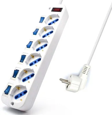 Immagine prodotto di Prolunga con multipresa a 6 prese, 250 V, 15 m, angolazione 45 gradi