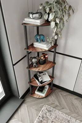 Immagine prodotto di Skye Decor, libreria moderna in MDF al 100%, color noce, 34 x 139 x 34 cm | Robuste gambe | Design elegante e industriale per la tua casa o il tuo ufficio