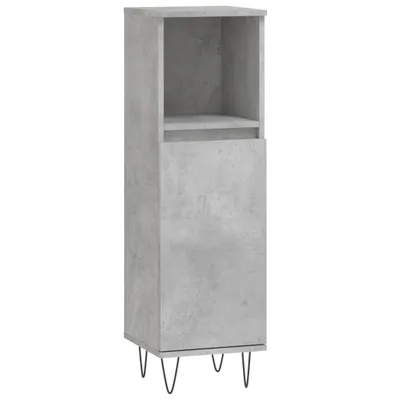 A tall, narrow cabinet with a concrete-like finish and hairpin legs, shown against a white background.