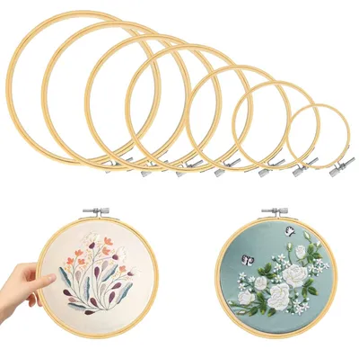 Borduurrahmen-Set, 7 Stück, Bambus, 20 cm, verstellbar, rund