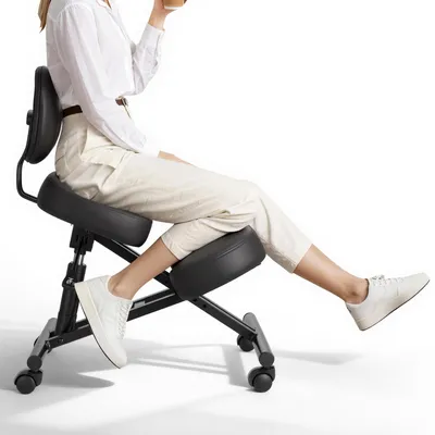 Zdjęcie produktu dla VEVOR Ergonomiczne krzesło kolanowe z kółkami i oparciem, regulowane krzesło kolanowe w kształcie litery X z grubą wyściółką z pianki, odciążające szyję i plecy, do domu, biura i medytacji