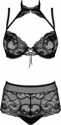 Produktbild von Elizenes 2 Stück Spitze BH Set mit Neckholder - Schwarz