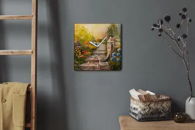Produktbild von Coloray Hodiny Unikátní 30x30 cm  Tiché hodiny Pro obývací pokoj a kuchyň Nástěnné hodiny Plátno Bílé ručičky hodin - Přírodové květiny stromové slunce