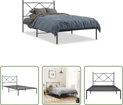Produktbild von The Living Store Bettgestell mit Kopfteil Metall Schwarz 100x190 cm