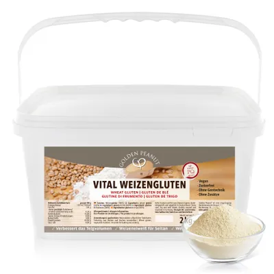 Produktbild von GOLDEN PEANUT Vital Weizengluten 2 kg - rein pflanzlich, Weizeneiweiß, Seitan, Backen, Kochen