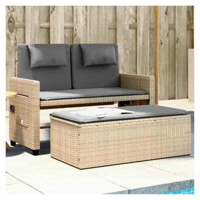 Produktbild von Gartensofa mit Bettfunktion, 2-Sitzer, Rattan, Balkonmöbel, Sitzgruppe, Gartenmöbel, Couch, Terrasse, Loungesofa mit Hocker, Beige