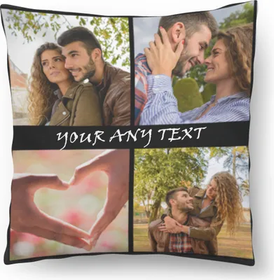 Zdjęcie produktu dla Spersonalizowany PREZENT FOTOGRAFICZNY (45 x 45 cm), poduszka z fotografią i napisem, Walentynki (z wypełnieniem), czarna ramka [091]