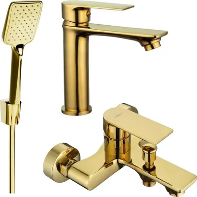 Image de Mexen Royo R62 Ensemble lavabo et bain avec accessoires dorés (72203R62-50)