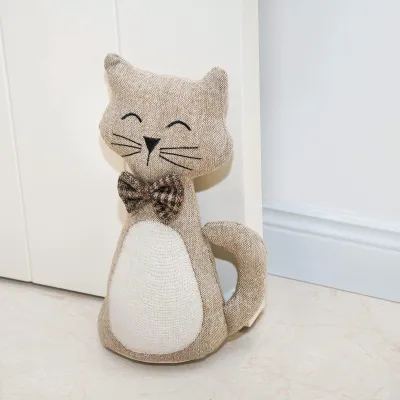 Image de Joli butoir de porte décoratif pour la maison et le bureau, butoir de porte en forme de chat lesté et rembourré de tissu, idéal pour décorer le sol.