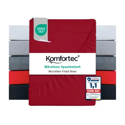 Produktbild von Komfortec Spannbettlaken 200x200 cm, Bettlaken Boxspringbett bis 15cm - 30cm Matratzenhöhe, Rot
