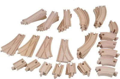Produktbild von Banditen & Engel Holzeisenbahn-Megapack, 52-teiliges Erweiterungsset – Holzeisenbahn-Set für Jungen und Mädchen – Gleiserweiterung – Kinder