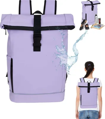 Produktbild von Kurierrucksack Damen Mädchen Rucksack Roll-Top Daniel Ray Highlands Large DIN A4 Laptop Fach Daypack wetterfest aus Plane Schulrucksack 1086M 43 Flieder Lila + Schlüsseletui