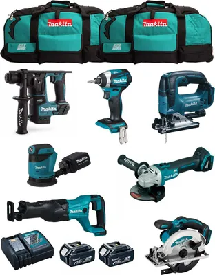 Produktbild von MAKITA Kit MK704 (DHR171 + DGA504 + DTD154 + DJR186 + DJV182 + DSS610 + DBO180 + 2 x 5,0 Ah + DC18RC + 2 x LXT600)