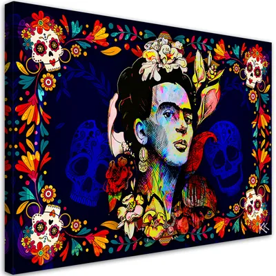Immagine prodotto di Tela "Il Giorno dei Morti" Frida Kahlo 60x40 Feeby Quadro colorato per la parete pronto per essere appeso
