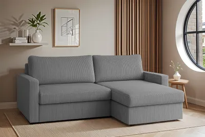 Produktbild von Ecksofa Sofa mit Schlaffunktion BENDIK Stoff Poso Grau Ottomane Rechts