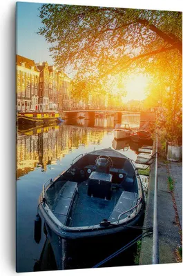 Produktbild von Bild auf Leinwand - Leinwandbild - Einteilig - Kanal Boot Amsterdam Wasser - 70x100cm - Wand Bild - Wanddeko - Wandbilder - Leinwanddruck - Wanddekoration - Leinwand bilder - Wandbild - PA70x100-2857