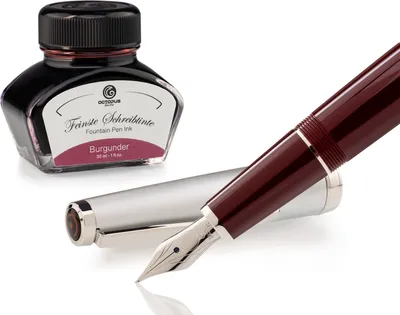 Image de Coffret de stylos plume Cleo Skribent Classic Métal Bordeaux - stylo plume à cartouche et 30 ml d'encre bordeaux