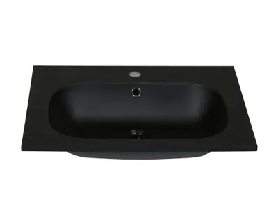 Produktbild von Einbauwaschbecken aus Kunstharz in Stein-Optik - L60 x B46 cm - Schwarz - OKIWA