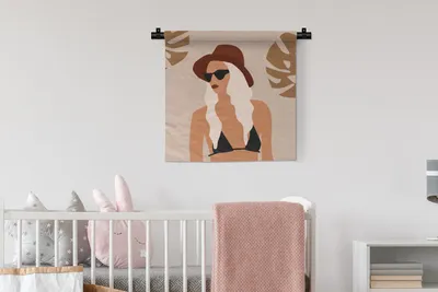 Produktbild von MuchoWow® Wandteppich Wandbehang Sommer - Frau - Bikini 60x60 cm Tapisserie Dekoration Wandtuch - Dekorationen - Wand Decke