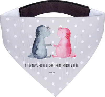 Produktbild von Mr. & Mrs. Panda Hund Halstuch Axolotl Liebe - Grau Pastell - Geschenk, Lurch, Hunde-Halstuch, Für Hunde, Hundehalstuch, Valentinstag, Schwanzlurch