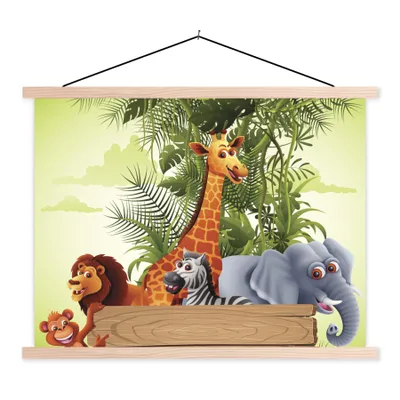 Produktbild von MuchoWow® Textilposter Dschungeltiere - Natur - Kinder - Giraffe 120x90 cm mit holzfarbenen Rahmen - Magnetisch