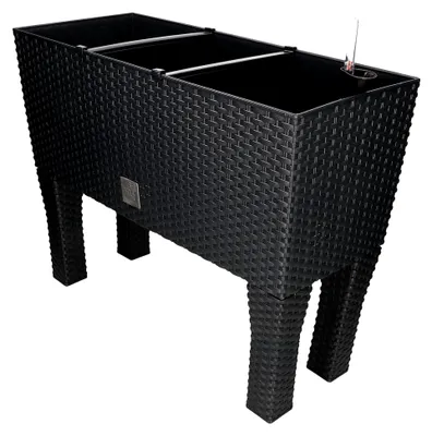 Produktbild von ® Blumenkasten 60x25x25cm mit Füssen und Bewässerungseinlage Anthrazit Rattan Imitation