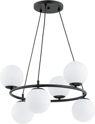 Obrázek produktu pro Průmyslová závěsná lampa černá 6 bílých skleněných koulí RINGO 6xE14 10W ALF63246 Alfa