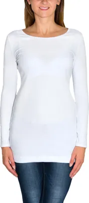 Produktbild von Alkato Damen Langarm Longshirt  Langarmshirt Tunika Basic Shirt, Farbe: Weiß, Größe: L